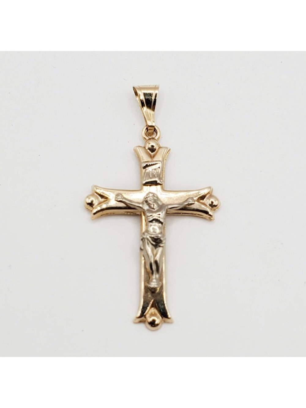 Religious Crucifix Cross Pendant 14k Two-Tone Gold 1 Gram